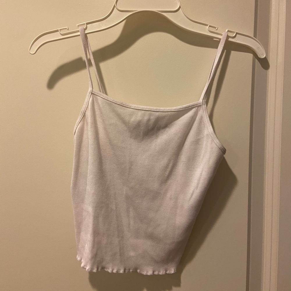 White ruffled crop tank top